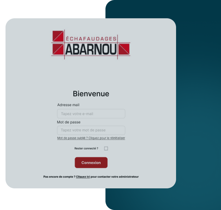 Interface de connexion de l'entreprise Abarnou